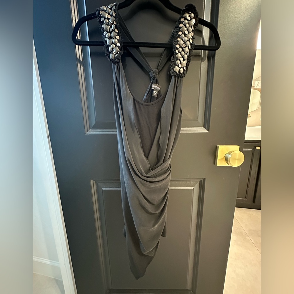 bebe Black Backless Top with Embellished Straps